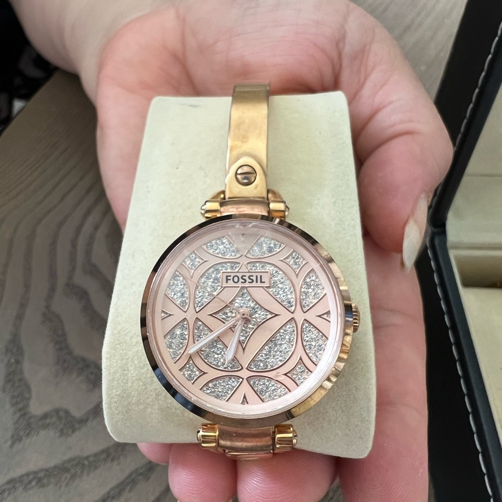 Fossil Pink and Gold Watch with Silver Details